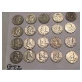 20 Franklin silver half dollars