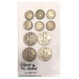 4 walking lib half dollars silver Buffalo nickels