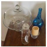 Glass covered cake stand & other glassware