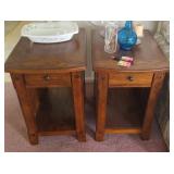 Pair of oak-finished end tables.