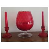 Ruby vase & candlesticks
