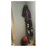 Skis, ski boots, basketball