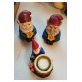 3 gnomes: 1 Yankee Candle, 2 concrete
