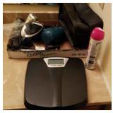Bathroom scales, razors,  hair dryer