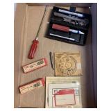 Box tools - Exacto-knife, screw pitch gauges