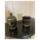 2 pieces Carnival Peacock pattern glass.