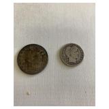 1899 s Barber half dollar, 1912 Barber quarter