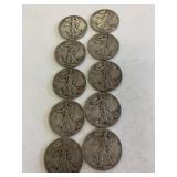 10 Walking Liberty Half Dollars