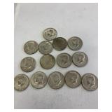14 Kennedy half dollars, 1-65, 4-66, 4-67, 5-68.