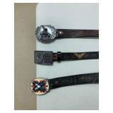 3 leather belts and buckles