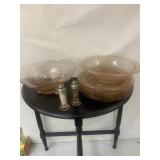 Pink Royal Lace Depression Glass. 8 plates, 2