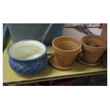 Box of canning jars & 3 flower pots