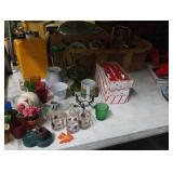 Tote of decor, collectibles,  Christmas, etc.