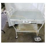 Vintage rolling wrought iron patio cart