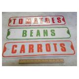 3 metal vegetable signs