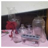 Crystal group: decanter,  vases, candleholder