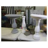 Plastic birdbaths and planter pieces