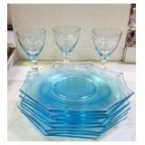 11 pieces of aquamarine dinnerware & stems