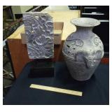 14 inch pottery elephant urn and decor item