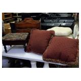 Magazine rack, footstool,  & pillows