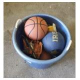 Bucket of sports equipment