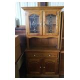 2 piece oak cabinet  with glass doors