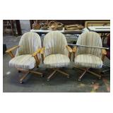 3 roll-around kitchen chairs,  rough