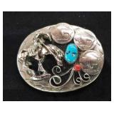 Turquoise, coral,  & Buffalo nickel belt buckle