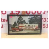 Vintage framed horse transport truck picture