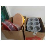 2 boxes kitchen items: Tupperware, etc.
