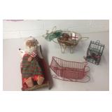 Sleeping Santa, 2 wire candy holders, wire c
