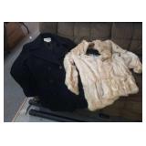 Fur coat & navy pea coat (size 12)