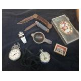 Pocket knives,  whistle,  pocket watch,& more
