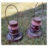 2 Vintage Railroad Lanterns with extra Globes