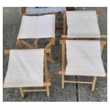 4 Folding Canvas Stools with Wood Legs