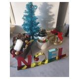 Blue Tree, Noel, Tin, Bells, Snowman