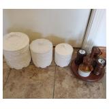 White 3pc Canister Set & Salt & Pepper Creamer Set