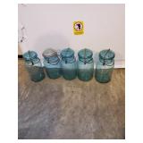 5 Vintage Blue Ball Canning Jars Small Mouth