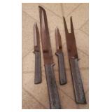 Carving knife and fork with 2 smaller knives
