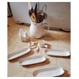 White Ceramic Pitcher With Utensils, Corn Cob