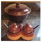 Brownware bowl and condiment set