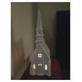 Ceramic Church music box, lighted