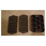 2 cast iron cornbread pans & muffin tin