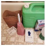 5 Gallon Water Jug, Wicker Ttash Can, Toliet
