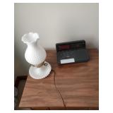 Milk Glass Lamp, Alarm Clock