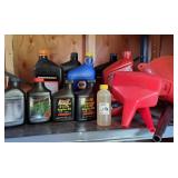 2 cycle oil, opened oil, 4 funnels