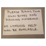 Bring your own packing materials