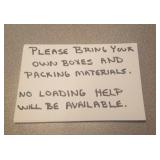 Bring your own packing materials