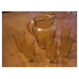 6 pc Amber Colored Pitcher & Glass Set