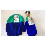 Kids hat sz 4-6x, clip on mittens